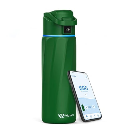 WaterH BOOST Smart Water Bottle Tracker with Reminder to Drink Water, 24oz | BPA-Free Double Wall Vacuum Insulated Stainless Steel, Leakproof, Smart App Tracking, Fits Cup Holders, Wide Mouth for School - color: Emerald Green, size: 24 Ounces