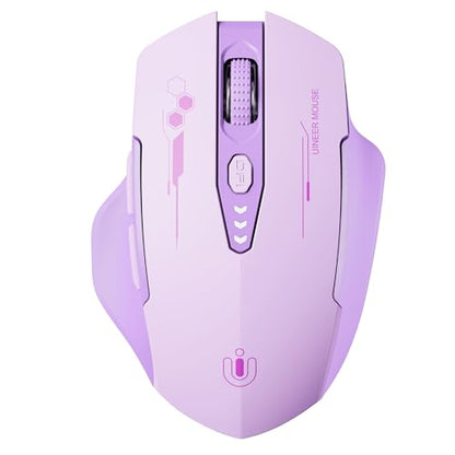 Uineer Wireless Bluetooth Mouse,[Upgraded] Rechargeable Computer Mice (BT 5.0/4.0+2.4G Hz) with Visible Battery Level, 4 Adiustable DPl, Portable PC Mouse for MacBook Chromebook,Purple - color: purple