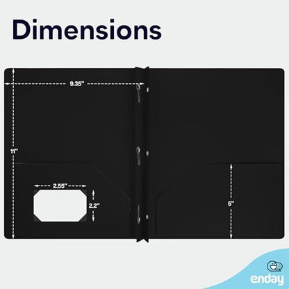 Plastic Folders with Pockets and Prongs Black, Two Pocket Folder with Brads, 3 Prong Folders with Pockets for Letter Size Sheets (6 Pack) - By Enday - color: Black