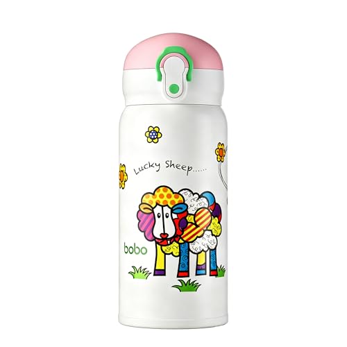 Kids Insulated Water Bottle with Straw & Direct Sip, BPA-Free Stainless Steel, Leak-Proof Cartoon Animal Design, Perfect for Toddlers at School or Outdoors (Pink, 12oz) - color: Pink
