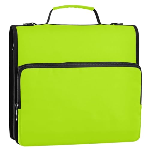 Neon Green 3 Ring Zipper Binder with Shoulder Strap & Handle 3 Inch D-Ring with Multiple Pocket, Pencil Pouch & Expanding File Folder, Binder Organizer for School Office - color: Neon Green