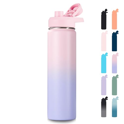 Fijinhom Insulated Water Bottle with Handle, 304 Stainless Steel Water Bottles with Wide Mouth, Double Wall Vacuum Sports Water Bottle, BPA Free, Keep Cold and Hot, 24 Ounces, Pink/Purple - color: Pink/Purple, size: 24 Ounces