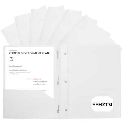 12-Pack Plastic Folders with Pockets and Prongs, 2-Pocket Poly Folders with 3 Fasteners Holds 8-1/2" x 11" Paper for School/Office/Home, White - color: White, size: 12-Pack