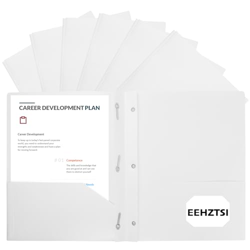 12-Pack Plastic Folders with Pockets and Prongs, 2-Pocket Poly Folders with 3 Fasteners Holds 8-1/2" x 11" Paper for School/Office/Home, White - color: White, size: 12-Pack