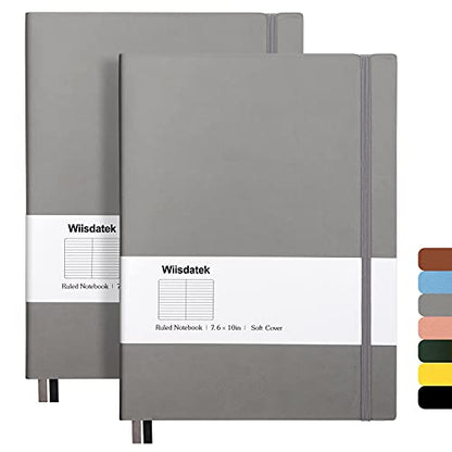 B5 College Ruled Notebooks - 2 Pack B5 Large Journal Notebooks with 376 Numbered Pages,100gsm Thick Lined Paper,Soft PU Leather Cover,7.6 X 10 inch(GRAY) - color: Gray