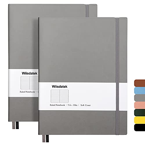 B5 College Ruled Notebooks - 2 Pack B5 Large Journal Notebooks with 376 Numbered Pages,100gsm Thick Lined Paper,Soft PU Leather Cover,7.6 X 10 inch(GRAY) - color: Gray