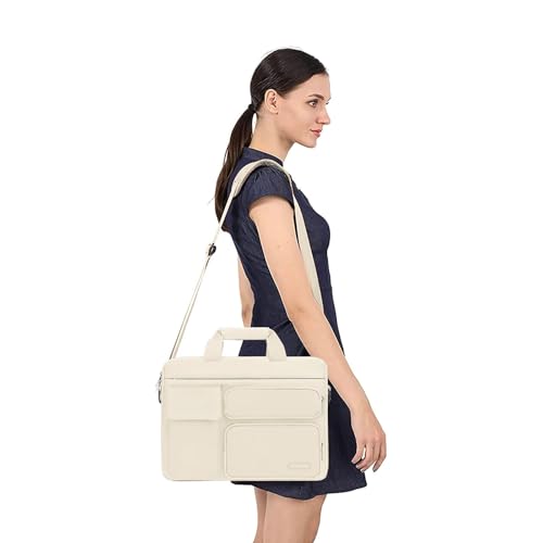 MOSISO Laptop Shoulder Bag 15.6 inch, 15-15.6 inch Computer Bag | Compatible with MacBook Pro 16 inch, HP, Dell, Lenovo with 2 Raised&1 Flapover&1 Horizontal Pocket&Handle&Belt, Sand - color: Sand, size: 16 inch