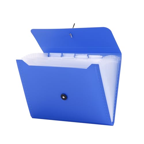 A4 Paper Document Organizer Expanding File Folder with 13 Pockets Accordion File Holder with Tabs for Home School Office, Blue Plastic Material - color: Sky Blue