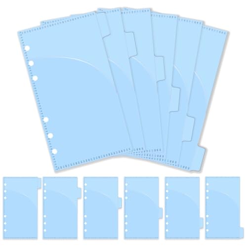 12pcs A6 Binder Pockets Smooth Blue PP Budget Cash Envelopes 0.2mm Thick 2 Pocket Index Dividers Outside Loading Money Organizer for Budgeting Planner Inserts Supplies - color: Light Blue, size: A6 - 12 Tabs