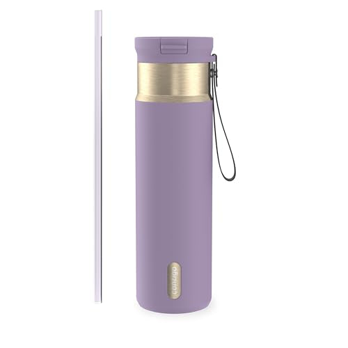 Contigo SnapSeal 709.8ml(24온스) 스테인리스 스틸 진공 단열 물병, 누출 방지 자동 닫힘 뚜껑, 휴대용 스트랩 및 재사용 가능한 빨대, BPA 프리 및 납 프리, 식기세척기 사용 가능 - color: 퍼플 당근 샴페인, size: 24온스