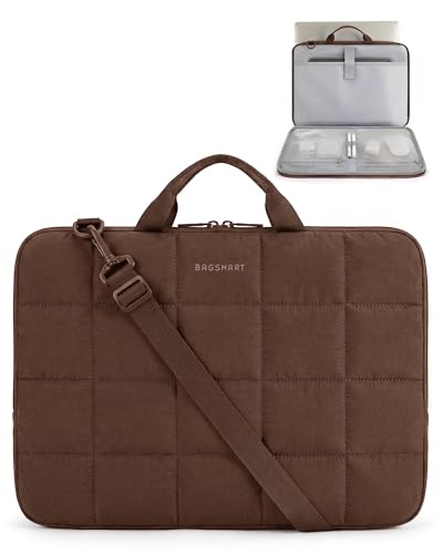 BAGSMART Laptop Case with Handle, Puffy Laptop Sleeve Bag for Women, MacBook Case for Dell, HP, Lenovo, MacBook Air/Pro, 15-15.6 inch, Coffee Brown - color: Coffee Brown-shoulder Strap, size: 15-16 inch