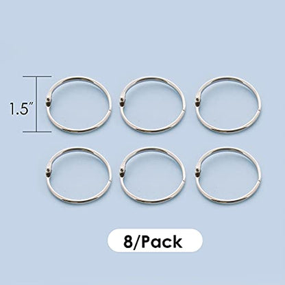 BAZIC Loose Leaf Binder Ring 1.5", Book Rings Binder Rings, Nickel Plated Steel Metal Ring for Flash Cards, Index Card, Keychain (8/Pack), 1-Pack