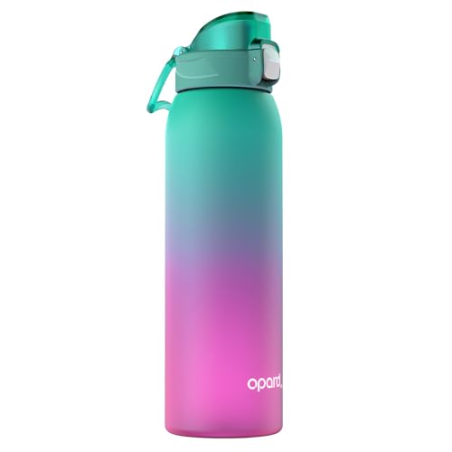 Opard Zip 32oz Plastic Water Bottle Dishwasher Safe, Leakproof Flip-Top Lid, BPA Free Tritan, Wide Mouth Reusable Sports Water Bottle for Gym Hiking Commuting Outdoor Travel and School - color: Bubblegum Cyan Pink, style: 32 Ounces