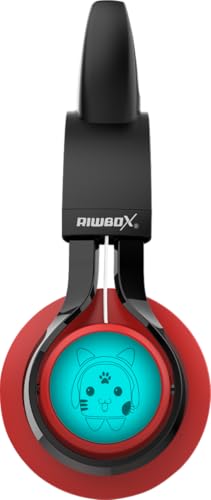 Riwbox CT-7 Cat Ear Bluetooth Headphones, LED Light Up Bluetooth Wireless Over Ear Headphones with Microphone and Volume Control for Travel/School/Smartphones/Laptop/PC/TV （Red&Black） - color: Red&Black