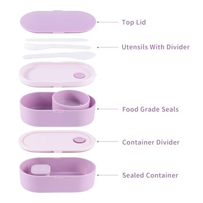 Bento Lunch Box Set -2 Stackable Adult And Women's Lunch Boxes - Including Lunch Bag, Leak Proof And Bisphenol Free A - Built-In Cutlery Set - Dishwasher Safe (Purple) - color: purple
