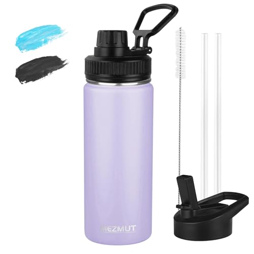 Insulated Water Bottle 18oz Stainless Steel Water Bottles with Straw&2 Lids, Kids Metal Cups Water Bottle Cup for School, Vacuum Insulated Bottles Leak-Proof Travel Cup, Purple - color: Purple, size: 18 Ounces