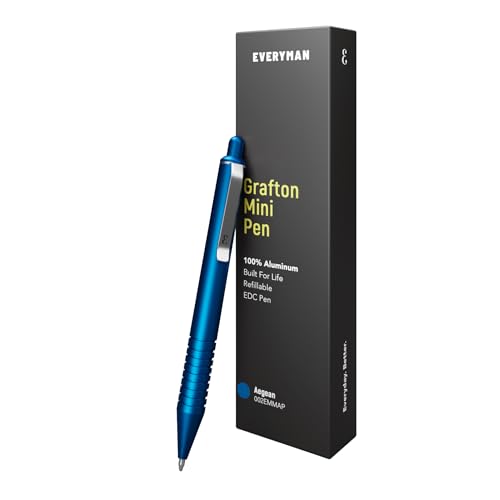 Everyman EDC Grafton Aegan Mini Click Refillable 0.7mm Metal Gel Ink Pen | Pocket Size, Premium Anodized Aluminum Build, Deep-Grooved Grip, Smooth Writing for Journaling, Office, Travel, Gifting - color: Aegean, style: Mini Click