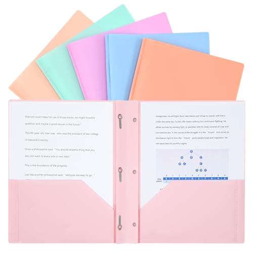 Two-Pocket-Folders with 3 Prongs, Letter Size Plastic Folders with Pockets and Prongs, Poly Plastic Folders for Office & School. 6 Pastel Colors (Pastel Color) - color: Pastel Color