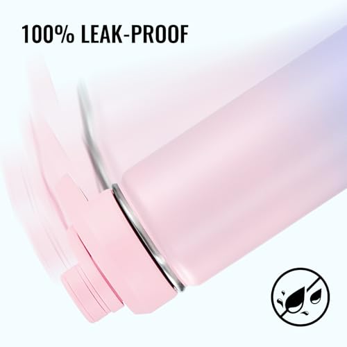 Fijinhom Insulated Water Bottle with Handle, 304 Stainless Steel Water Bottles with Wide Mouth, Double Wall Vacuum Sports Water Bottle, BPA Free, Keep Cold and Hot, 24 Ounces, Pink/Purple - color: Pink/Purple, size: 24 Ounces