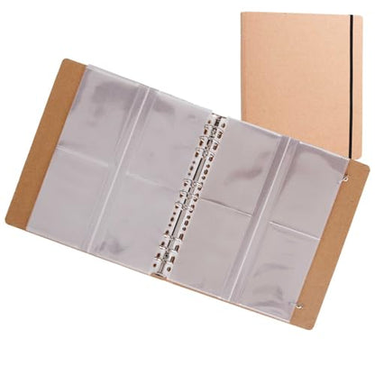 PABCK 100 Pockets Kraft Paper Binder Sheet for Seeds Envelope Photo Sleeves | Garden Seed Packets Organize Book 4 Side Loading (Slot Size 3.62x5.19 inch) Plastic Clear 25 Sheet Album Card Photo Protector