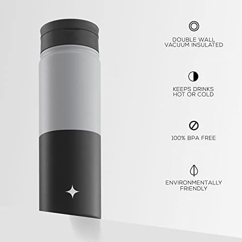 JoyJolt Triple Insulated Water Bottle with Straw Lid AND Flip Lid! 22oz Water Bottle, 12 Hour Hot/Cold Vacuum Insulated Stainless Steel Water Bottle. BPA-Free Leakproof Water Bottles - Thermos Bottle - color: Gray/Black, size: 22 Ounces
