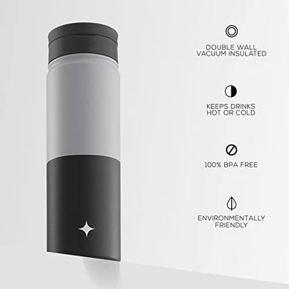 JoyJolt Triple Insulated Water Bottle with Straw Lid AND Flip Lid! 22oz Water Bottle, 12 Hour Hot/Cold Vacuum Insulated Stainless Steel Water Bottle. BPA-Free Leakproof Water Bottles - Thermos Bottle - color: Gray/Black, size: 22 Ounces