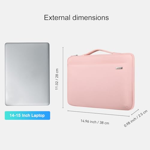LANDICI 360°Laptop Sleeve Case 14 15 Inch Compatible with MacBook Air 15 M2/M3/M4 2022-2025, MacBook Pro 15, Hp chromebook 14, Waterproof Computer Bag Cover with Handle, Pink - color: Light Pink, size: 14-15 inch