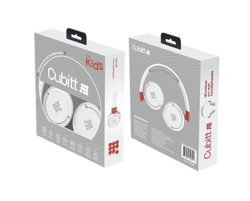 Cubitt Bluetooth Headphones for Kids, Wireless, with Premium Sound Quality, Built in Microphone, 24 Hours Playtime, Study Mode/Volume Limited and AUX Cord for iPad, Tablet, Airplane, Phone, PC, White