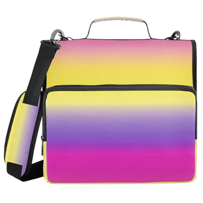 Pink Yellow Gradient Zipper Binder 3 Ring 1.5 Inch School Binder Organizer with Shoulder Strap Handle File Folder Pockets Large Capacity Students Girl Boy Men Office Work - color: Pink Yellow Gradient