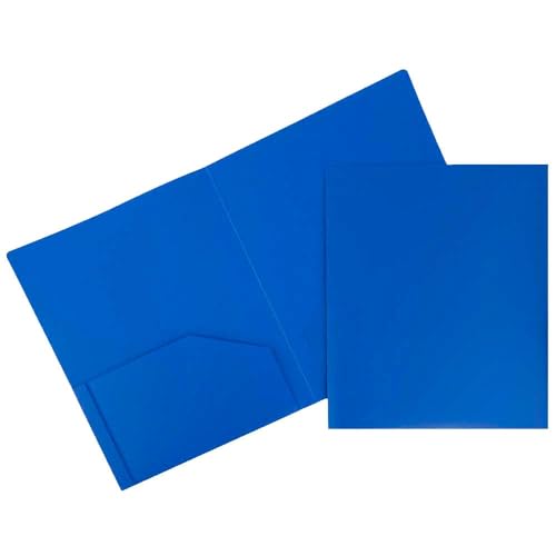 JAM PAPER Heavy Duty Plastic 2 Pocket Extra Tough School Folders - Blue - 3/Pack - color: Blue, size: 3 Per Pack