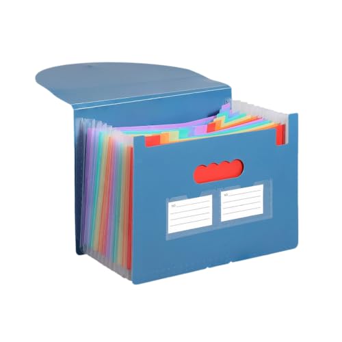 A4 Letter Size Accordion Expanding File Folder with 13 Pockets, Portable Monthly Bill Receipt Tax Document Organizer Holder, Comes with Blank Classification Labels, Blue - color: Blue, size: 13