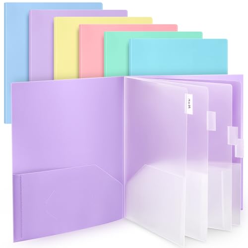 Colarr 6 Pcs Plastic Multi Pocket Folders Bulk Heavy Duty Folders, Paper Document Project Organizer for Back to School, School Supplies, Classroom, Office Home(10 Pockets with Tabs,Pastel Colors) - color: Pastel Colors, style: 10 Pockets with Tabs