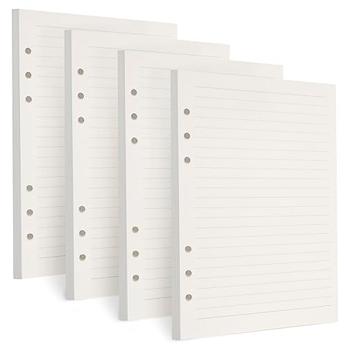 Toplive A5 Refill Paper [4 Pack], 100GSM Thick 6 Hole Lined Loose Leaf - 180 Sheets (360 Pages), Refillable Filler Inserts for 6 Ring Binder/Journal/Notebook - Ideal for Daily Writing & Note-Taking - style: 4Pack Lined Paper