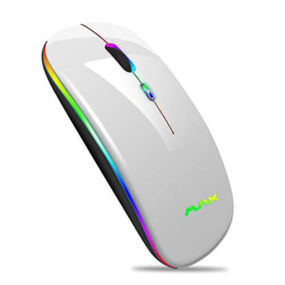 Wireless Bluetooth Mouse for Laptop, Rechargeable Mouse 2.4G USB Optical Wireless Mouse, LED Slim Dual Mode(Bluetooth 5.0 and 2.4G) Wireless for Laptop, PC, Mac OS, Android, Windows(Silver) - color: Silver