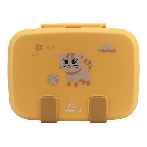 Kids Bento Explorer Lunch Box, 3 No-Mix Compartments, Microwave & Dishwasher Safe, Lightweight with Removable Tray, for Daycare, Preschool, School (Orange Light ClevaMeow Friend) - color: Orange Light ClevaMeow Friend