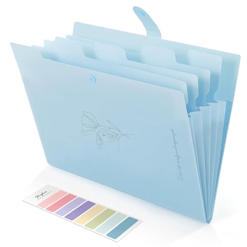SKYDUE Expanding File Organizer with 5 Pockets, Accordion File Folders with Labels, Portable Document Paper Bill Receipt Organizer, Home College School Office Supplies, Letter Size,Babyblue - color: Baby Blue