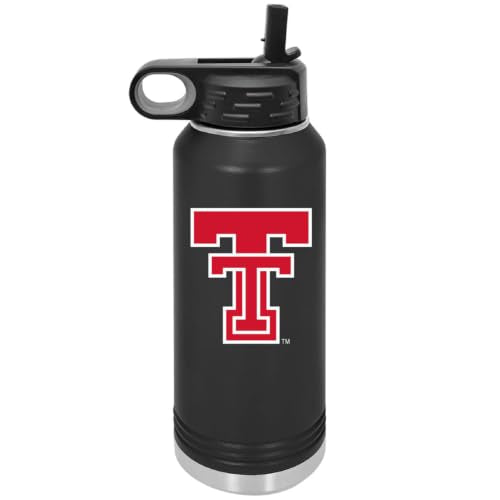 Texas Tech 32oz Stainless Steel Double Walled Black Beverage Bottle with Flip Straw Spout - College Gear for Playoff Season – For Office, Home or Auto – Show your Red Raider Prider - style: Texas Tech / Black