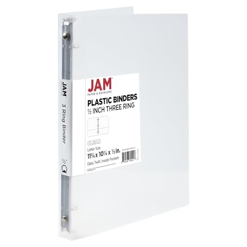 JAM PAPER Plastic 0.5 inch Binder - Clear 3 Ring Binder - Sold Individually - color: Clear, size: 0.5 inch