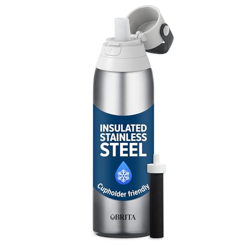 Brita Stainless Steel Premium Filtering Water Bottle, BPA-Free, Reusable, Insulated, Replaces 300 Plastic Water Bottles, Filter Lasts 2 Months or 40 Gallons, Includes 1 Filter, Stainless - 20 oz. - color: Stainless Steel, size: 20 Ounces