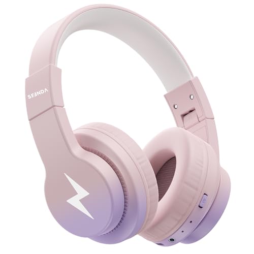seenda Kids Bluetooth Headphones, JCH-01 Kids Wireless Headphones for School, 85/94dB Volume Limited, 45H Playtime, 3 Lighting Modes, Built-in Mic Headset with Aux Cord,Purple-Pink Gradient - color: Purple&Pink