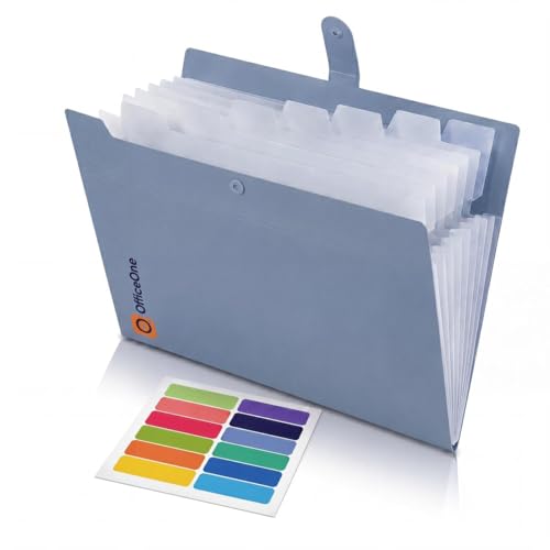 OfficeOne 8-Pocket Expanding File Folder, A4 Letter Size Accordion Document Organizer with Snap Closure, Labeled Tabs & Customizable Color-Coding Stickers, Home Office School (Slate Blue) - color: Slate Blue