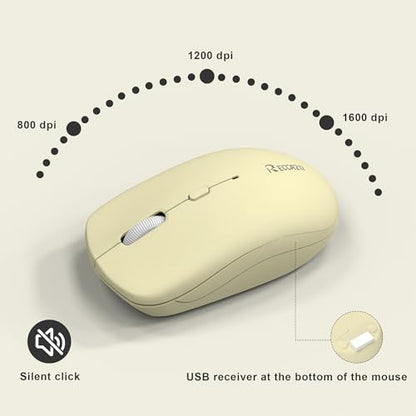 Wireless Keyboard and Mouse Combo, Full-Sized Wireless Keyboard and Adjustable DPI Mouse, 2.4GHz USB Receiver, Keyboard and Mouse for PC, Windows, Desktop, Laptop (Canary Yellow) - color: Canary yellow
