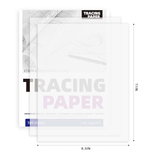 SEMLEART 8.5” X 11” TRACING PaperTracing Paper Pad for Drawing, 100 Sheets, 50gms Translucent Vellum Paper, for Sketching, Preliminary Drawing, Image Overlays (2pack, 8.5×11in) - size: 8.5×11in-2