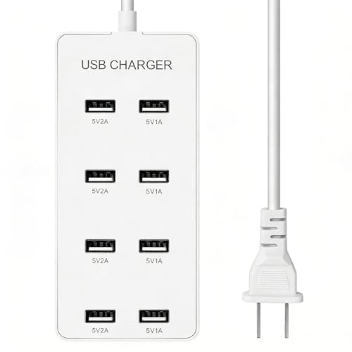 USB Wall Charger USB Charging Station for Multiple Devices 8-Ports Charging Hub Strip Smart Charger Block Compatible with iPhone, Galaxy, iPad Tablet, and Other Devices（White） - color: White, size: 8 port
