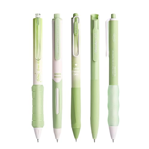 5Pcs Retractable Gel Pen Quick Drying Gel Pen for Kid Student Adult Writing Noting Journaling School Office Supply - color: Green-solid color