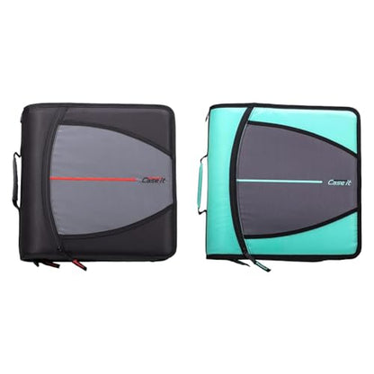 Case-it Mighty Zip Tab Zipper Binder, 3" O-Ring, 5-Color Tabs, Expanding File Folder, Shoulder Strap and Handle, 600 Page Capacity, D-146 - Jet Black