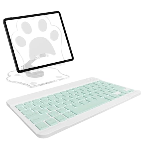 for Bluetooth Rechargeable Keyboard, Wireless Rechargeable for iPad, iPad Pro, iPad mini, iPad Air, Samsung Xiaomi Tablets, etc. (A-Keyboard-Light White, 250mm x 150mm) - color: A-Keyboard-Light White