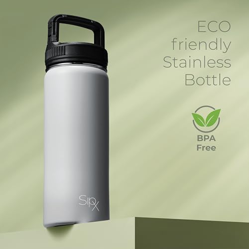 SipX™ 18 oz Insulated Water Bottle with 3 Lids – Leakproof Stainless Steel, Triple Insulated – Cold 24 Hours/Hot 12 Hours – Durable Bottle for School, Gym, Travel – Grey - color: Gray, size: 18 Ounces