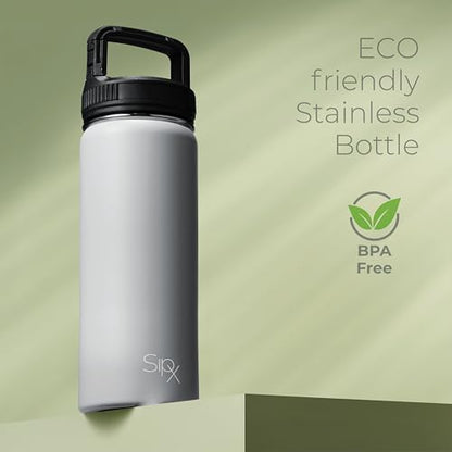 SipX™ 18 oz Insulated Water Bottle with 3 Lids – Leakproof Stainless Steel, Triple Insulated – Cold 24 Hours/Hot 12 Hours – Durable Bottle for School, Gym, Travel – Grey - color: Gray, size: 18 Ounces