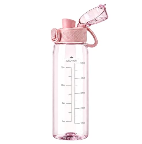 GOPPUS 20oz Kids Water Bottle with Time Marker & Handle, Tritan BPA-Free, Reusable Leakproof Anti-Dust Everyday,Clear Kids Water Bottles For School,Car Travel, Gifts Boys Girls(Pink) - color: B-Pink